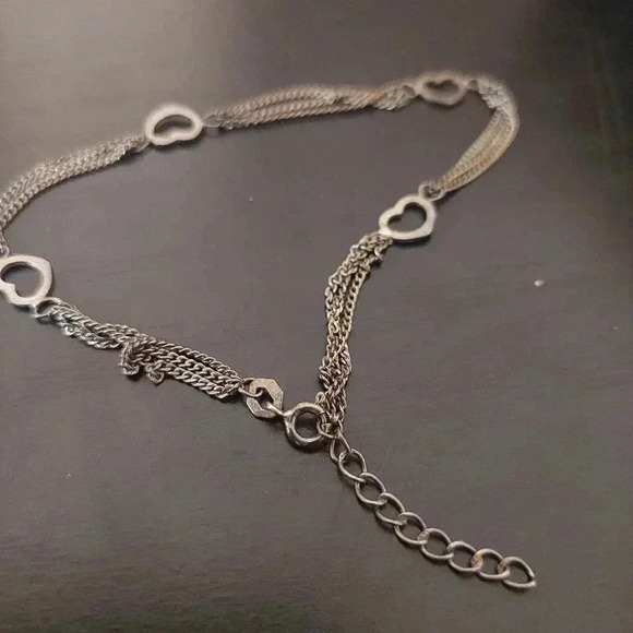 8.5”, Sterling silver 925 handmade curb multi chain bracelet with hearts - Picture 3 of 7